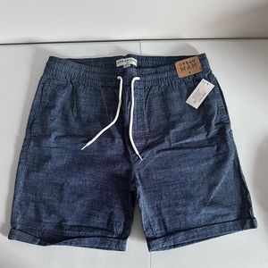 Urban Man Men’s Elastic Waist Drawstring Blue Cotton Shorts Size Medium
